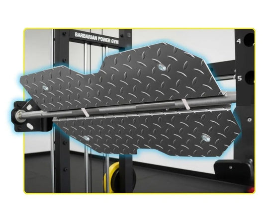 Innovative leg press attachment featuring anti-skid anodized aluminum checker plate for smith machines by fitmorf barbarian.