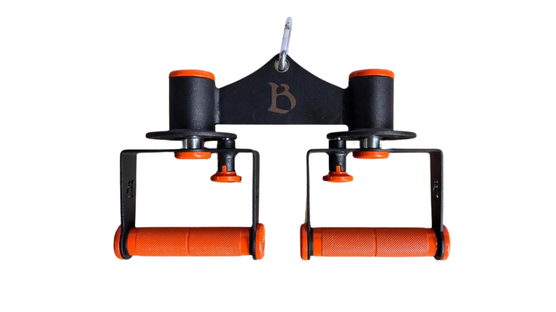 front view of Innovative dual-mechanism cable attachment with rotating grips or optional fixed angle setting.  Fitness