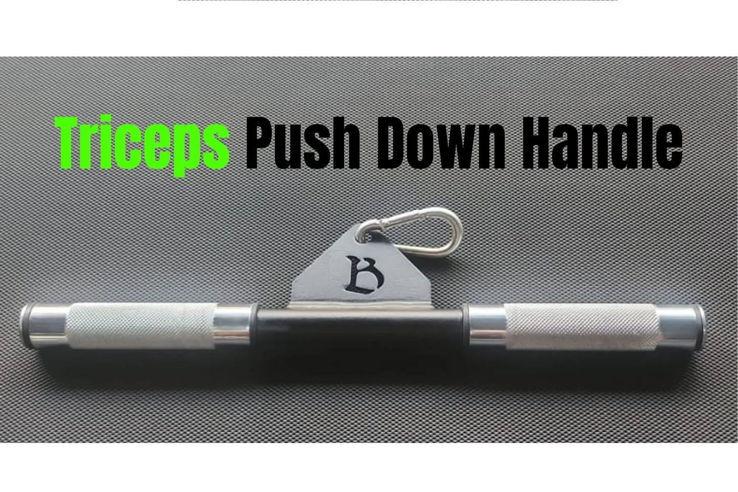 Close-up of a straight tricep pushdown handle attachment for any cable machine, featuring knurled grips with elegant design.