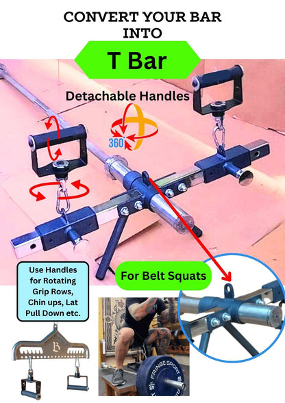 T Bar attachment for any barbell / Bar with Detachable Rotating Grips