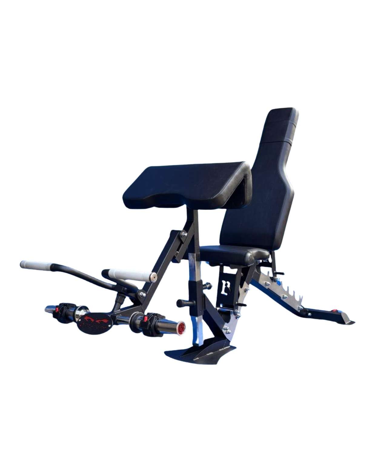 preacher curl bench with a detachable preacher curl attachment on a multifunctional adjustable gym bench.