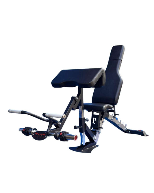preacher curl bench with a detachable preacher curl attachment on a multifunctional adjustable gym bench.