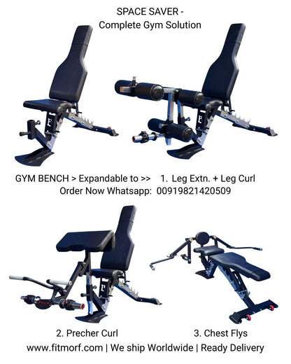 Adjustable Bench Expandable to Leg Extension - Leg Curl - Preacher Curl - Chest Fly Attachment - FitMorf - fitmorf